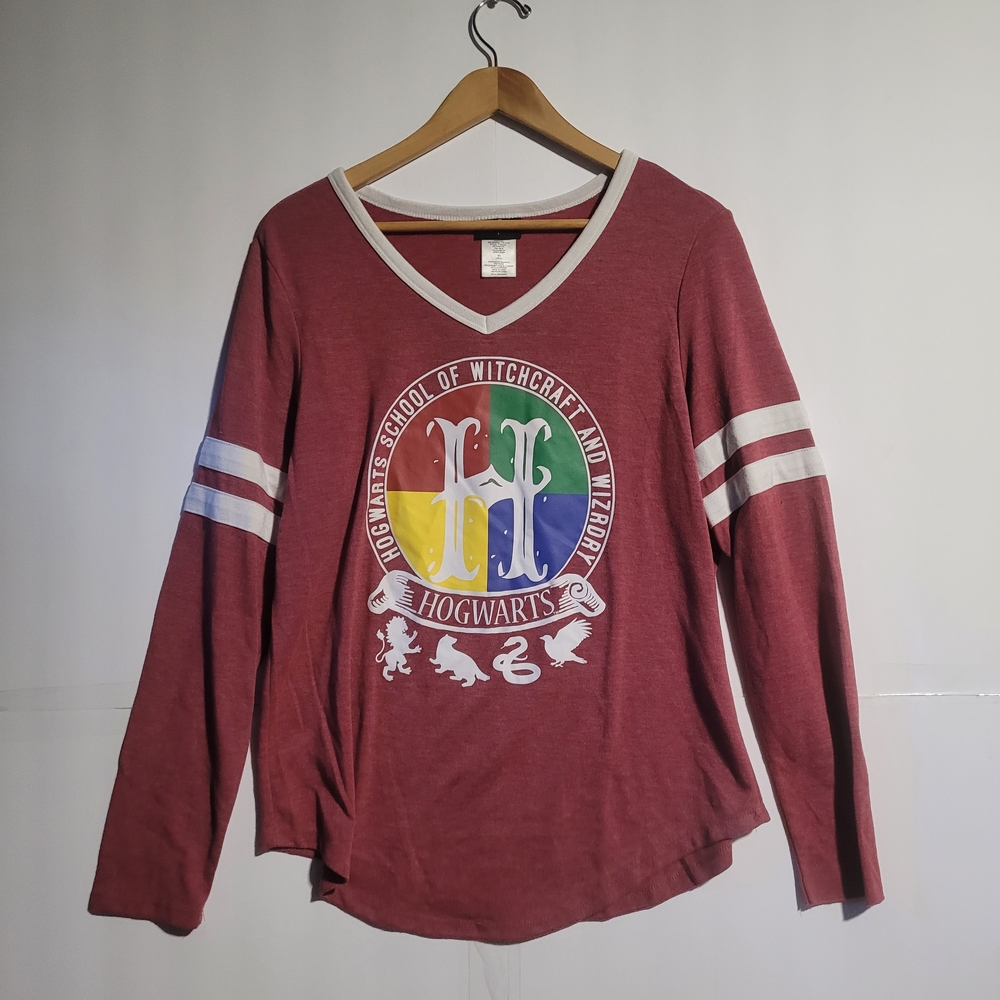 Harry Potter Hogwarts Crest Maroon Long Sleeve Shirt Pajama Shirt